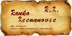 Ranko Kecmanović vizit kartica